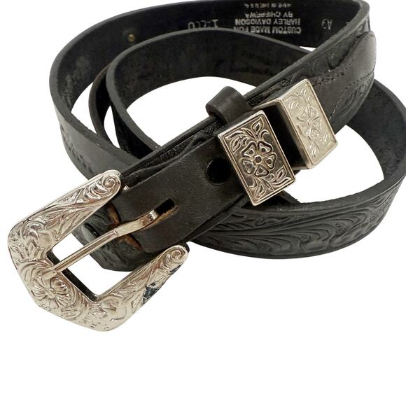 Harley Davidson Accessories - Harley-Davidson Black Leather Belt with Silver Engraved Buckle